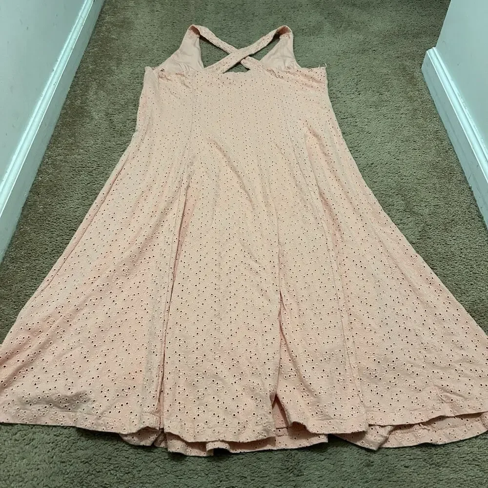 Lauren Ralph Lauren Perforated Fit & Flare Dress Size XL Racer back Midi Coral